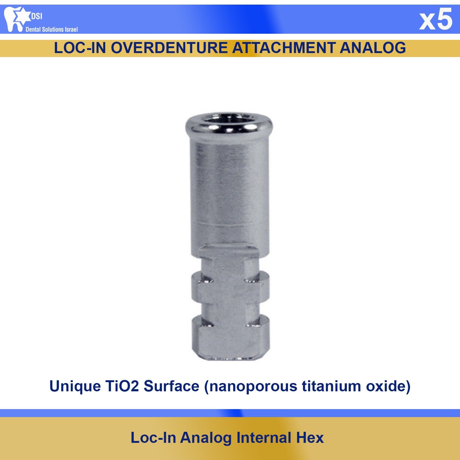 5x DSI Loc-In Dental Lab Fixture Replica Analog Adapter Head Attachment