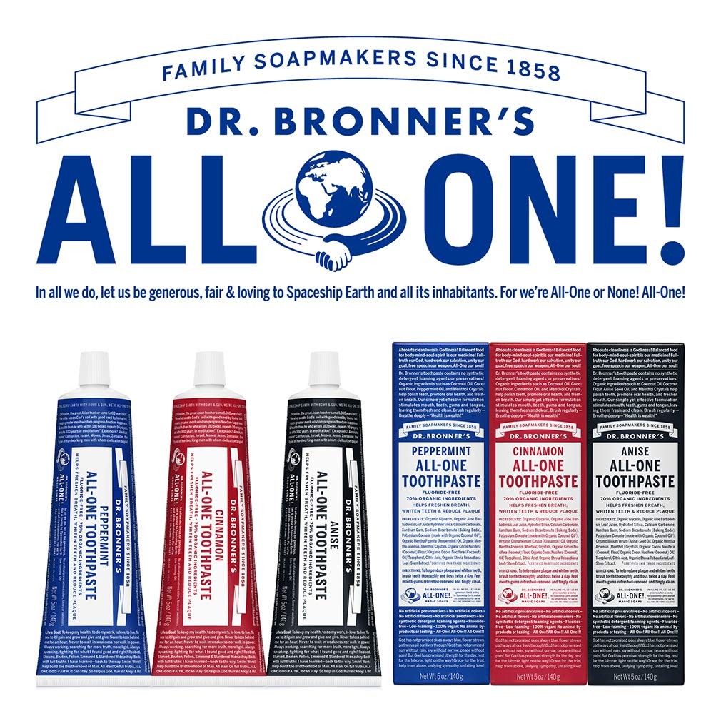 Dr. Bronner’s – All-One Toothpaste (Peppermint, 1 Ounce, 3-Pack) – 70% Organic