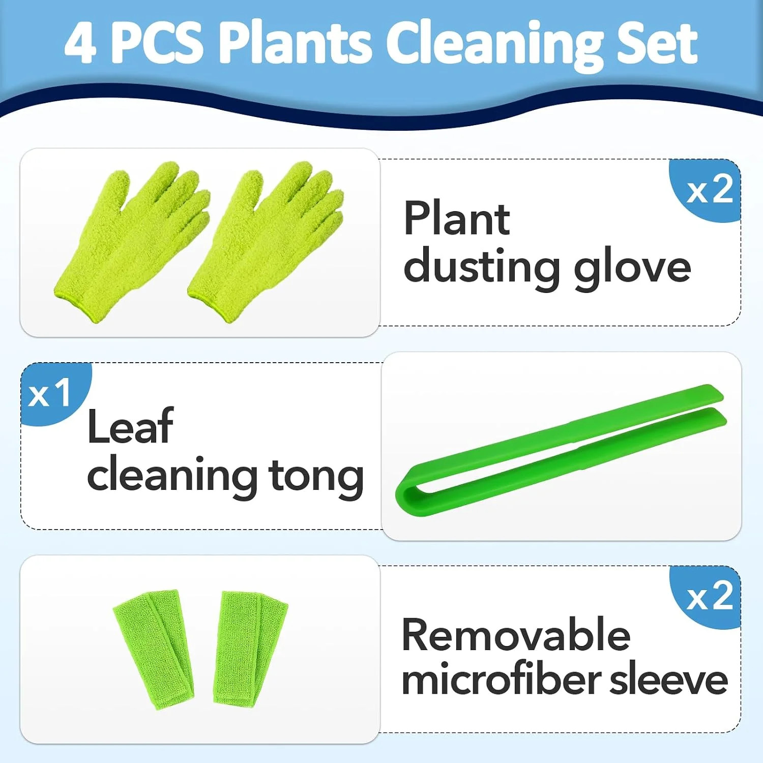 4 PCS Plants Cleaning Set, Include 2 PCS Microfiber Gloves for Plant Dusting, 1