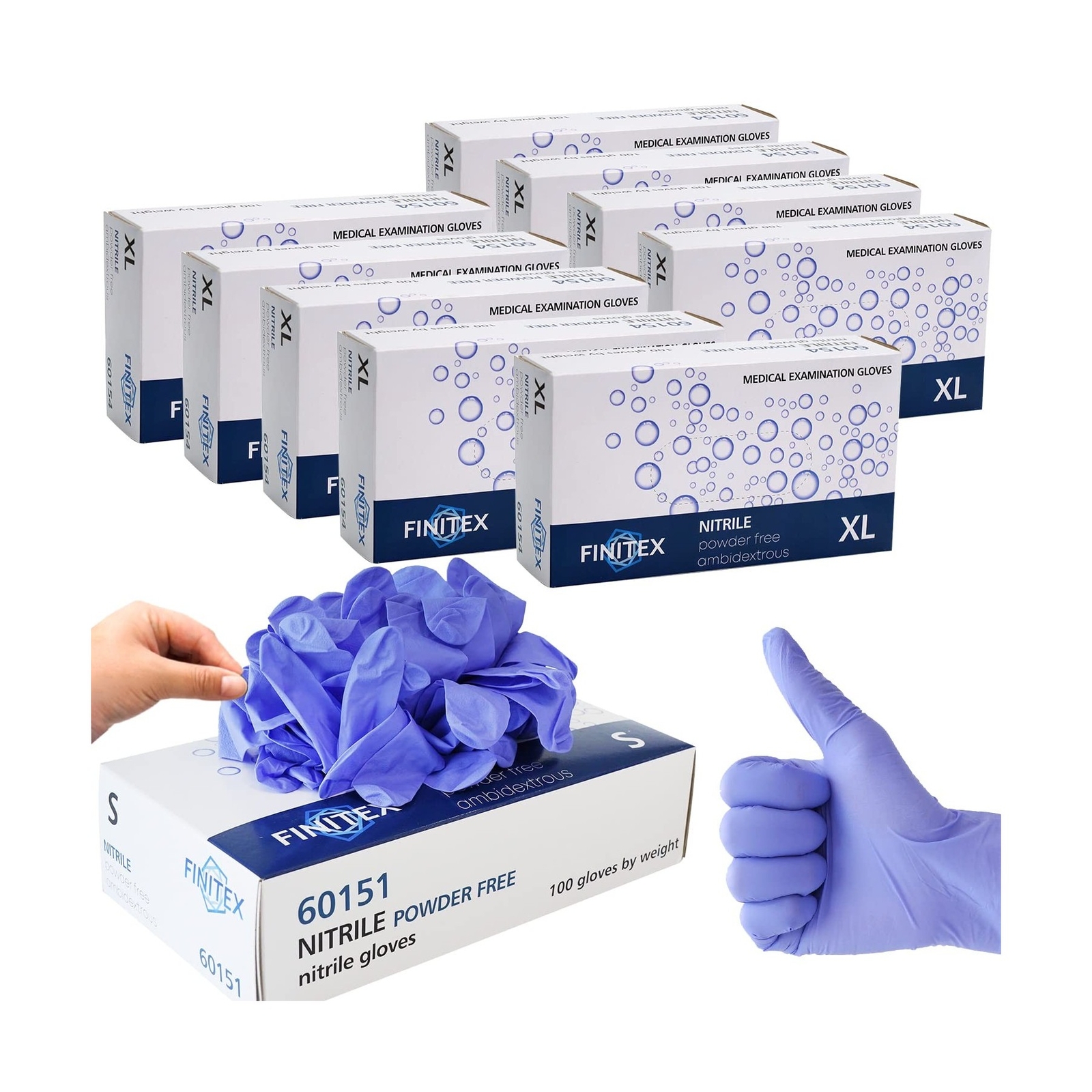 FINITEX Ice Blue Nitrile Exam Gloves Powder-free 1000 PCS Medical Gloves Exam…