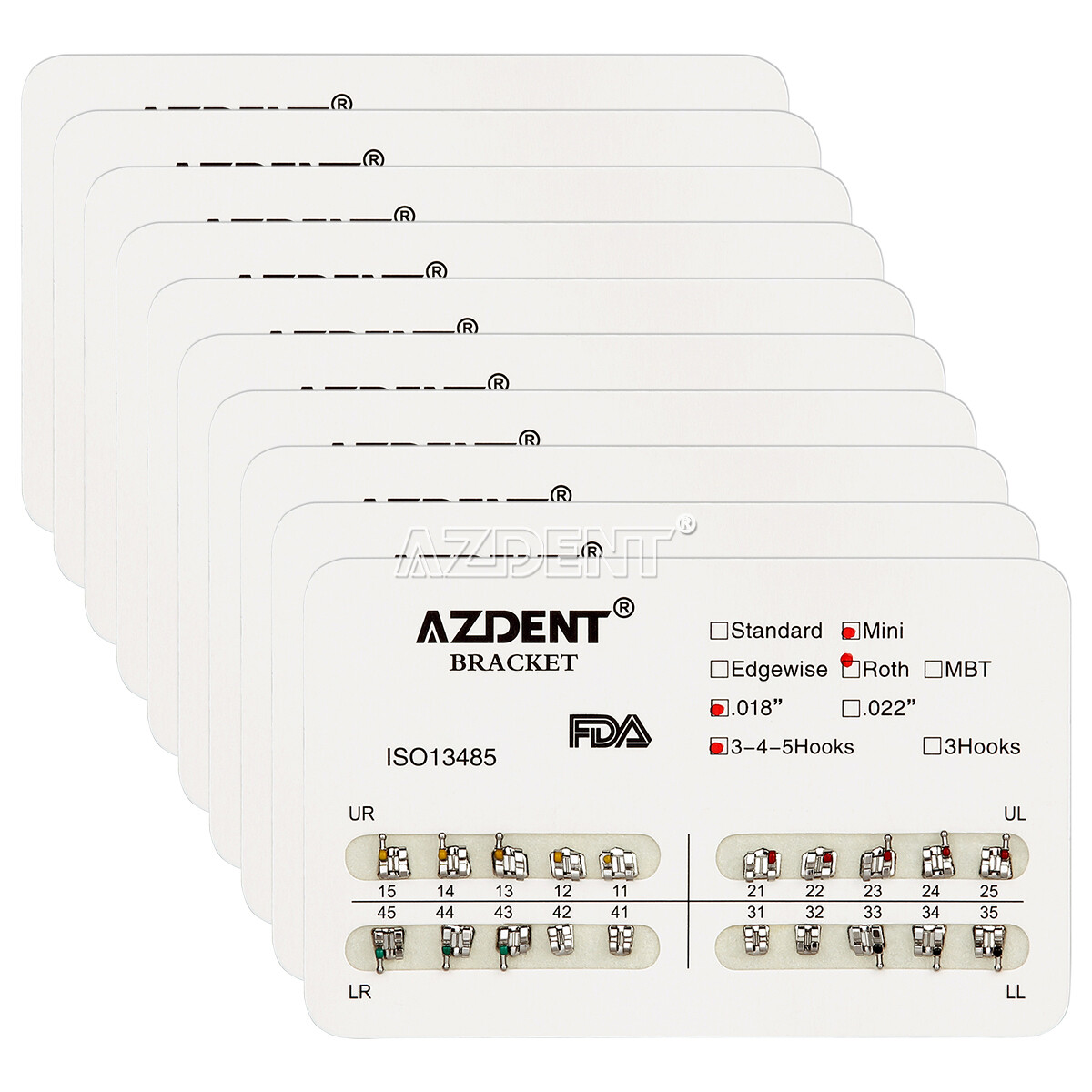 10XAZDENT Dental Orthodontic Brackets Braces Mini/Standard Roth/MBT.022 Hook 345