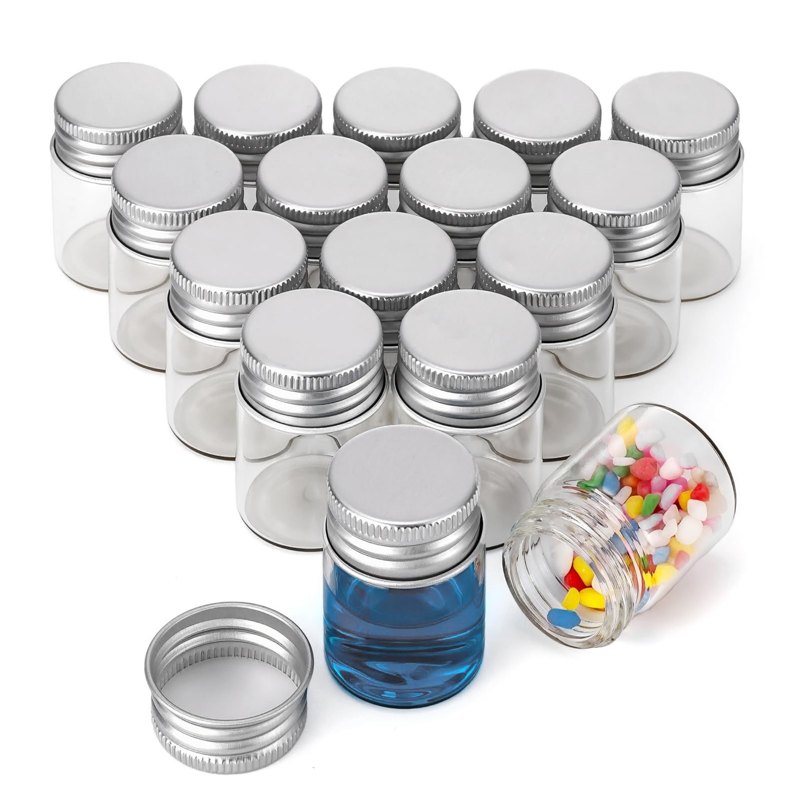 Njvial 16Pcs 15ml(1/2oz) Empty Tiny Jars with Lids Small Glass Vials Clear