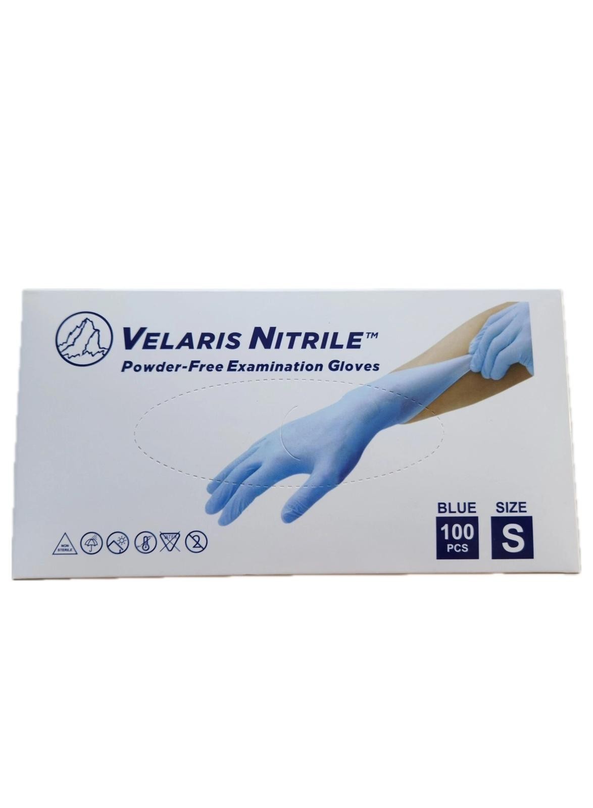 1-Pack Velaris Nitrile Powder Free Examination Gloves Size S 100 pcs, Blue