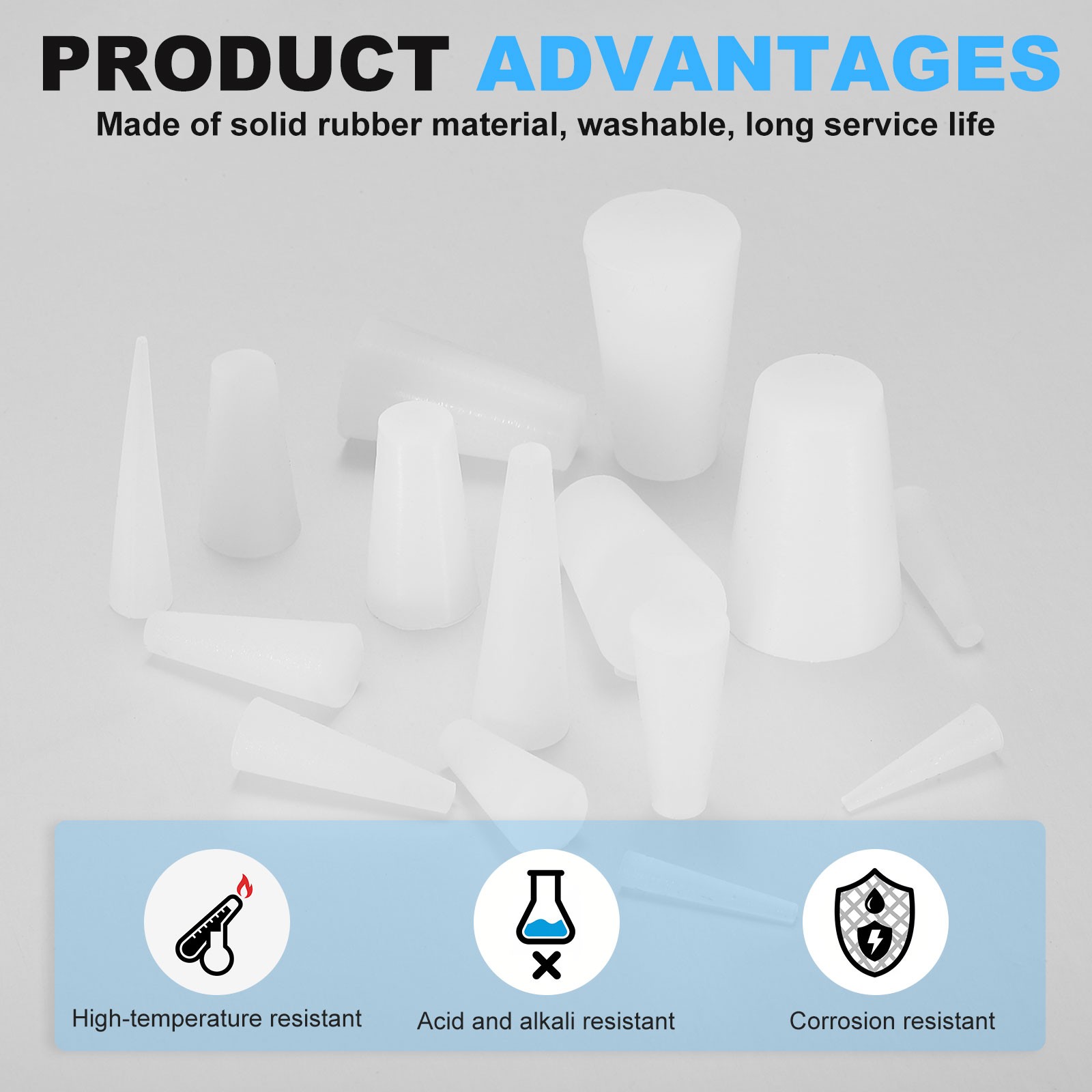 Solid Rubber Stoppers 6x10x19mm, 12 Pcs Tapered Lab Seal Rubber Stopper White