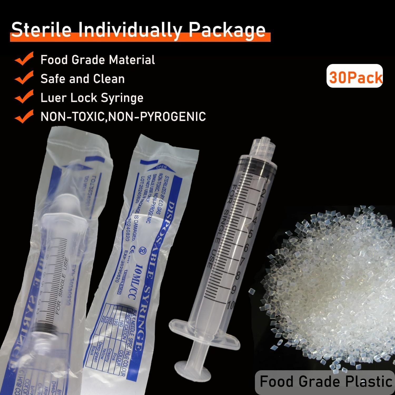 30Pack 10ml Syringe Plastic Luer Lock Without Needle for Scientific…
