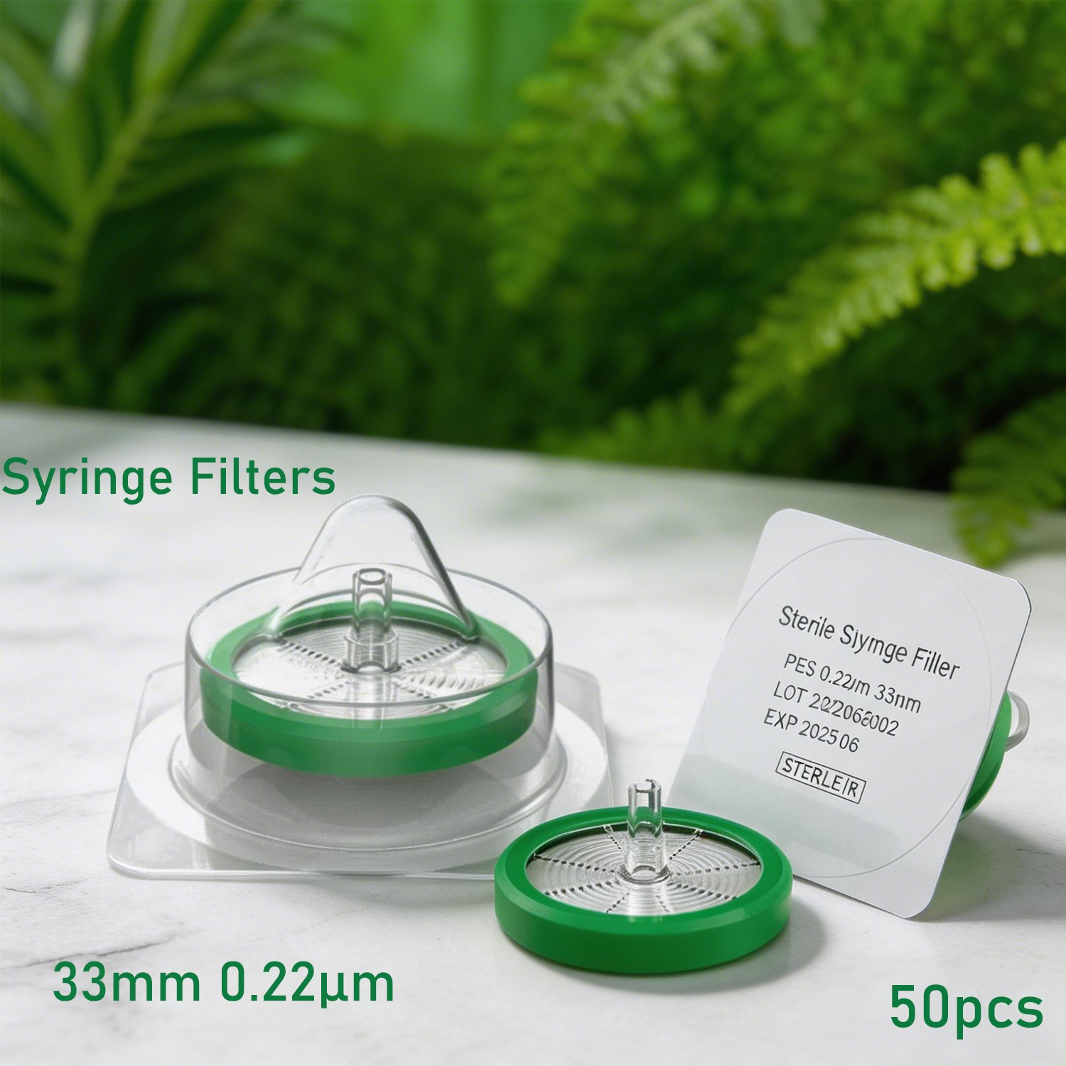 50Pcs Sterile PES Membrane Syringe Filter 33mm 0.22 Micron Chemistry Hydrophilic