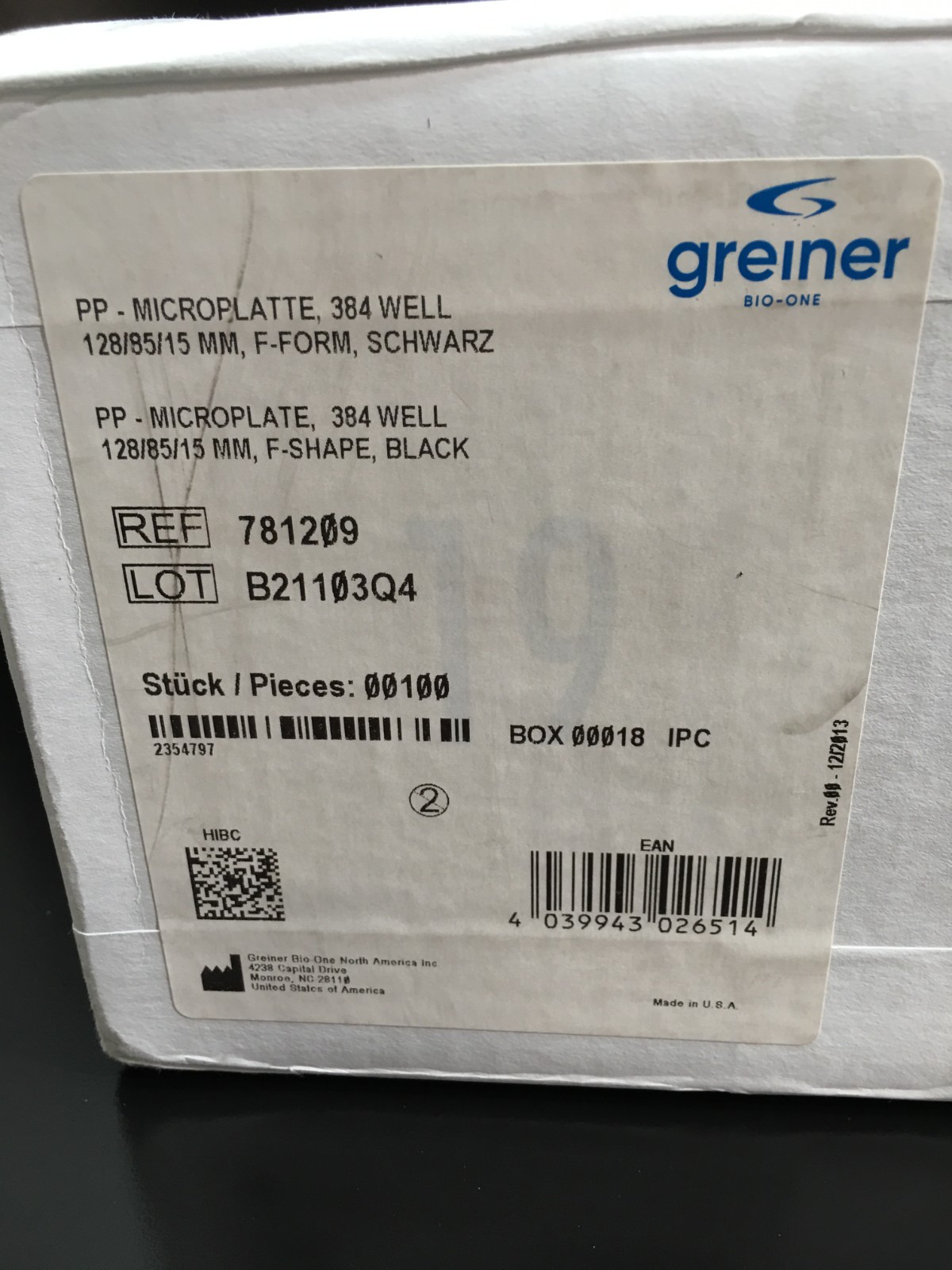 Greiner bio-one REF 781209 Microplate 384 Well PP F-Bottom Black Case
