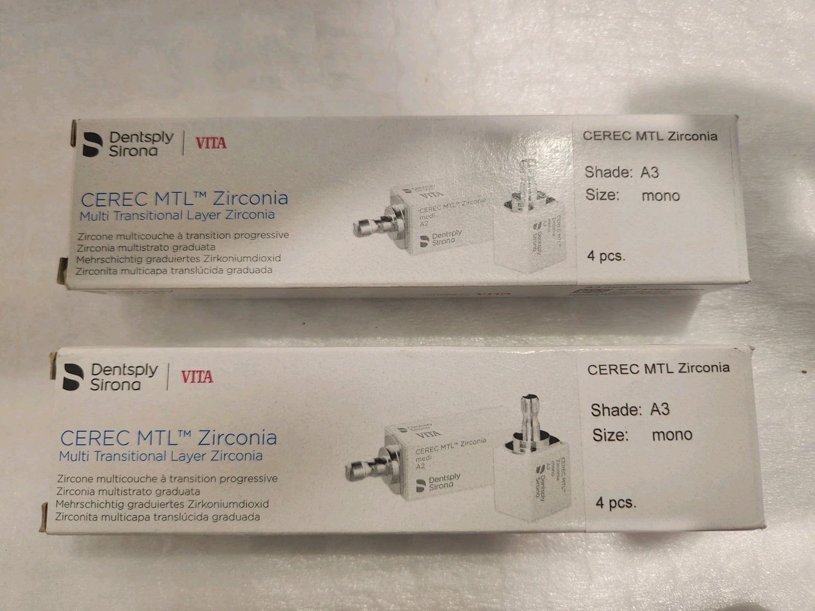 2x CEREC – Dentsply Sirona / VITA / MTL A3 – MONO / 8 Zirconia blocks