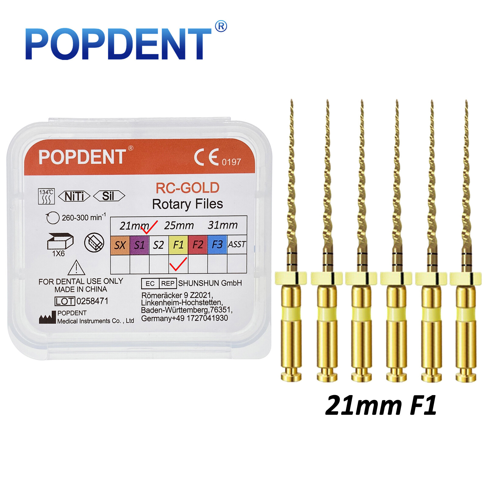 POPDENT Dental Endo Rotary Files X-Pro Gold Taper NITI Root Canal Files 6Pcs