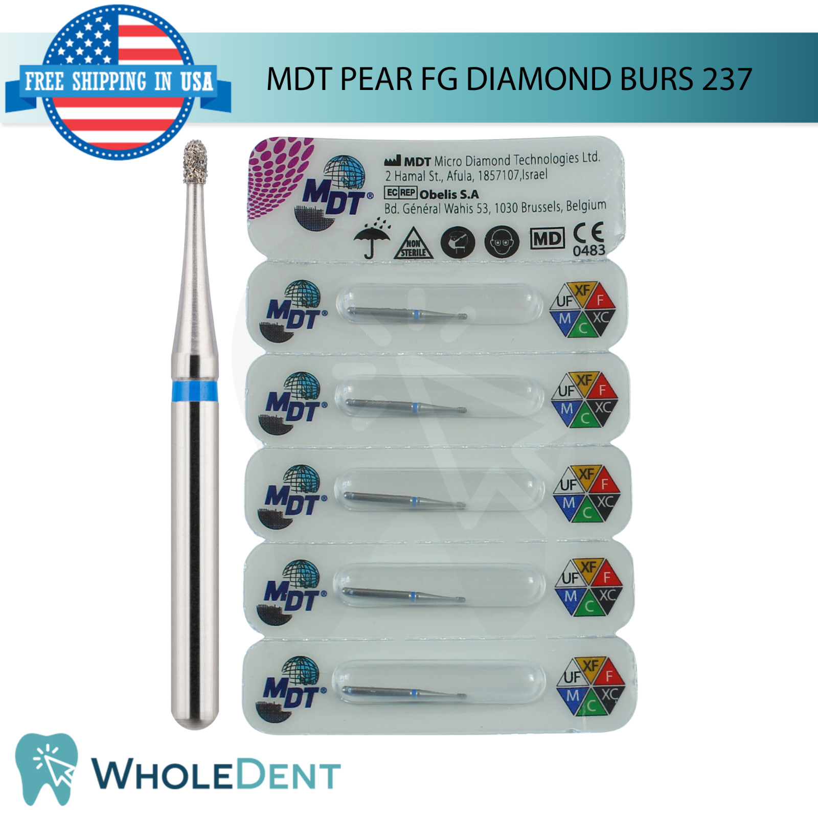 Dental MDT Pear 237 FG Diamond Burs Shaping Conservative Restorations L19.0mm