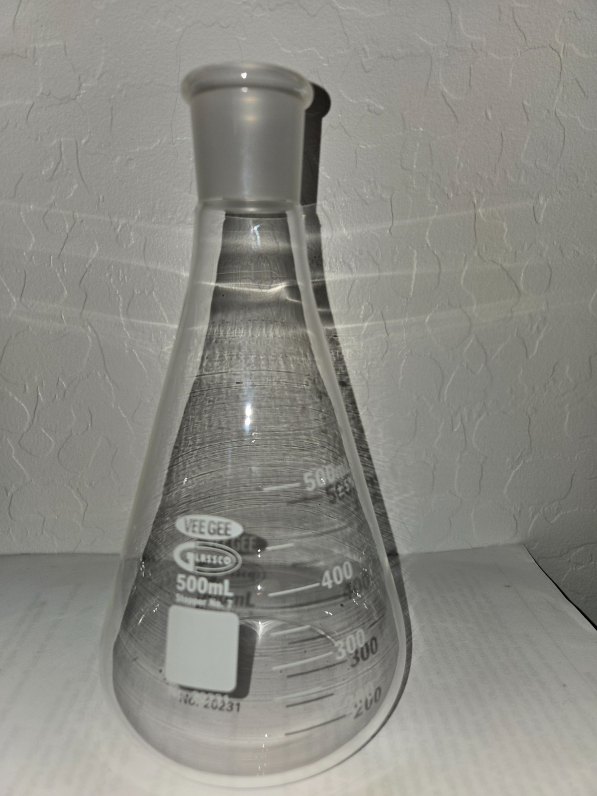 VEE GEE No. 20231 Glassco Erlenmeyer Flask, 500mL