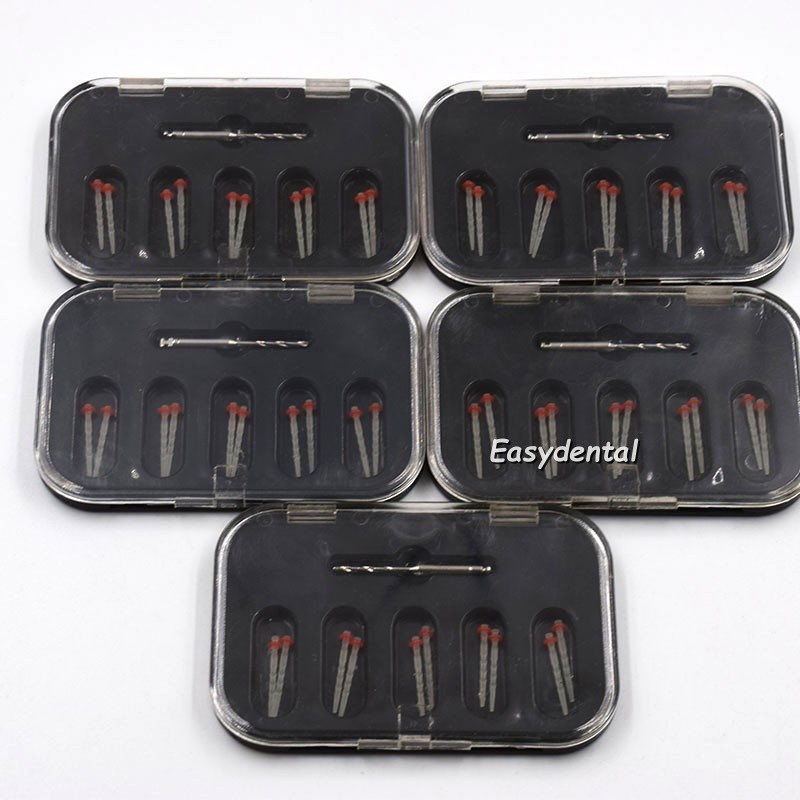 1.2mm Dental Oral Glass Screw Thread Resin Fiber Post Red Ring +1 Drill 10Pcs