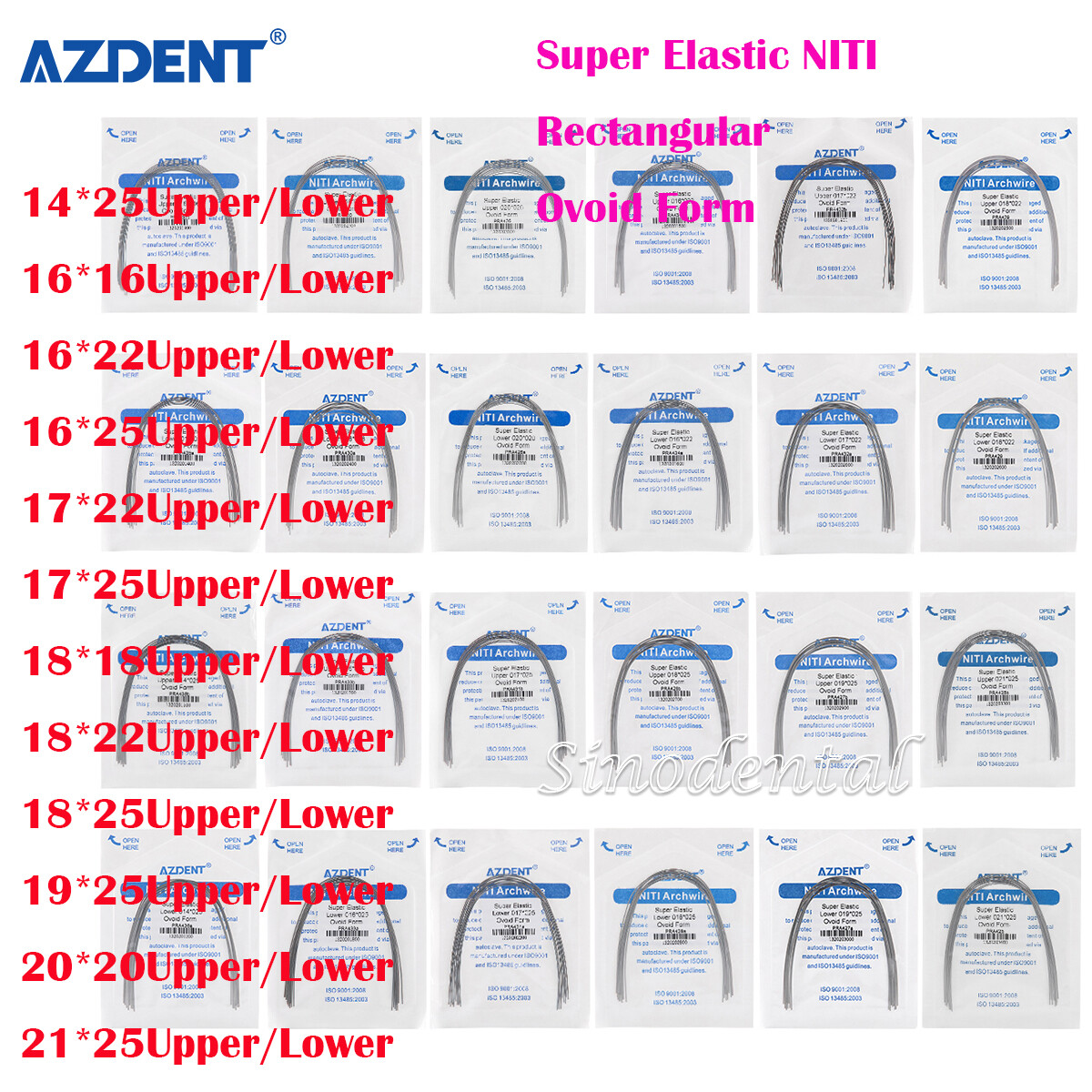 Dental Ortho Super Elastic NITI Rectangular Arch Wires Ovoid 24 Sizes AZDENT
