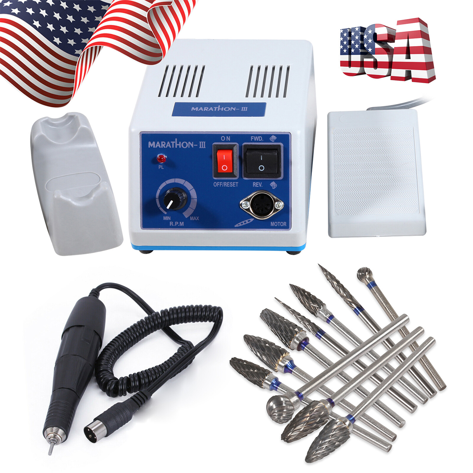 Dental Lab Marathon Micromotor Polisher /35,000 RPM Polishing Handpiece / Burs