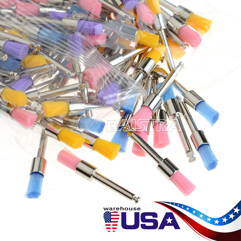 USPS 100Pcs Dental Polishing Polisher Prophy Brush Bowl Flat Type Colorful Nylon