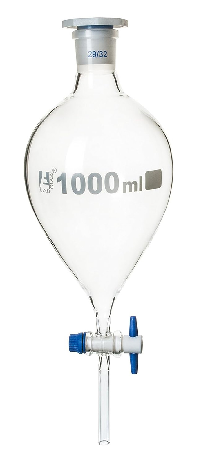 Squibb Separating Funnel, 1000Ml – 29/32 Plastic Stopper, PTFE Key Stopcock, Un