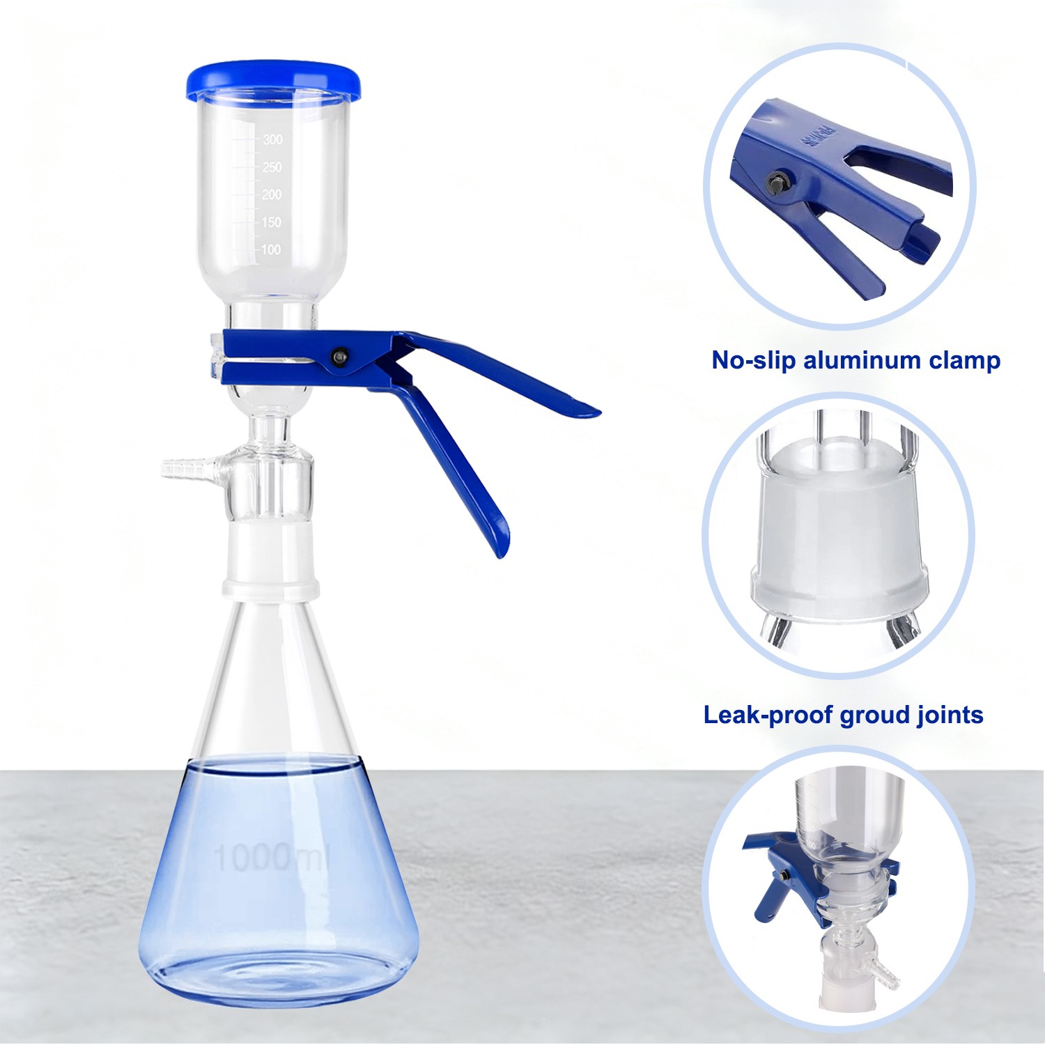 Lab Vacuum Filtration Distillation Apparatus Glass Suction Filter Funnel 1000ml