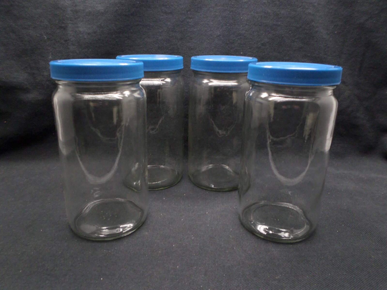 QORPAK 16oz Glass Round Wide-Mouth Bottle With Lined Blue Screw Cap 4/Pack
