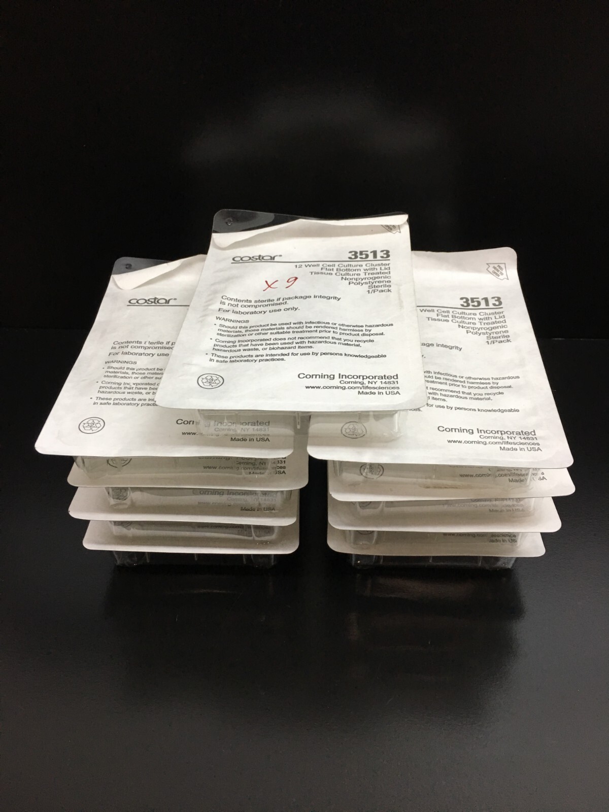Corning Costar 3513 12 Well Cell Culture Cluster Flat Bottom w/ Lid lot Of 9