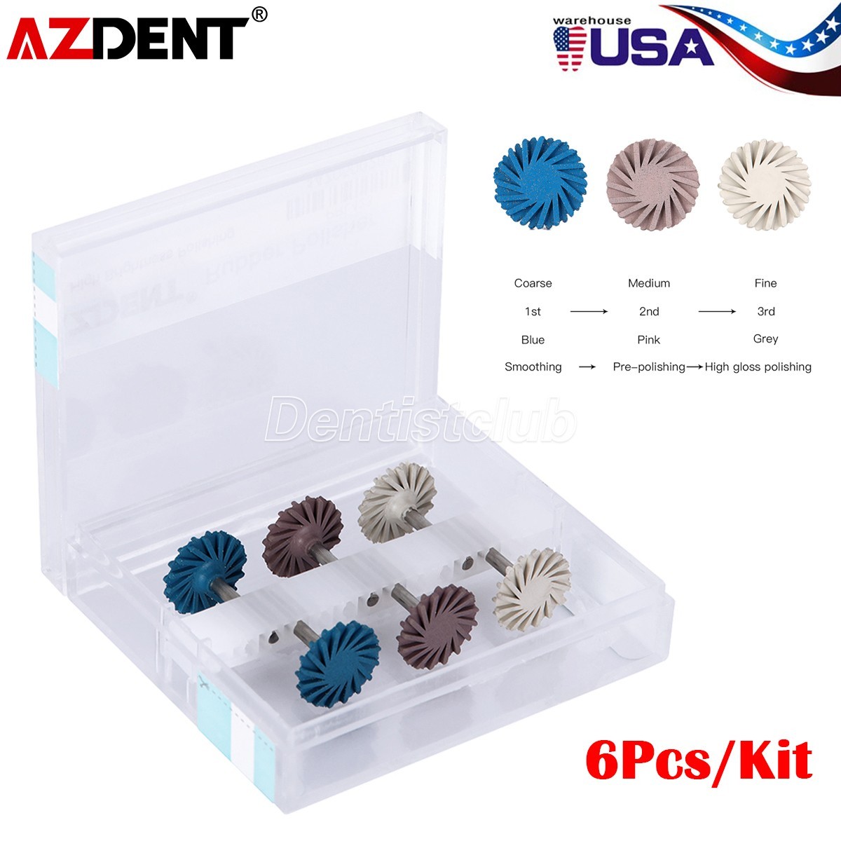 6Pcs AZDENT Dental Composite Polishing Diamond System RA Disc 14mm Wheel Kit