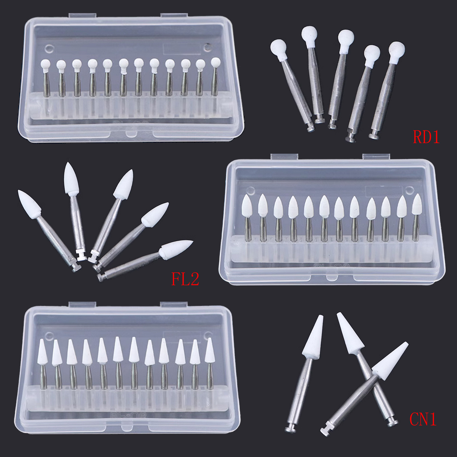 Dental Diamond Burs Cups Composite Polishing Burs Kit RA HP FG Shank Type SM