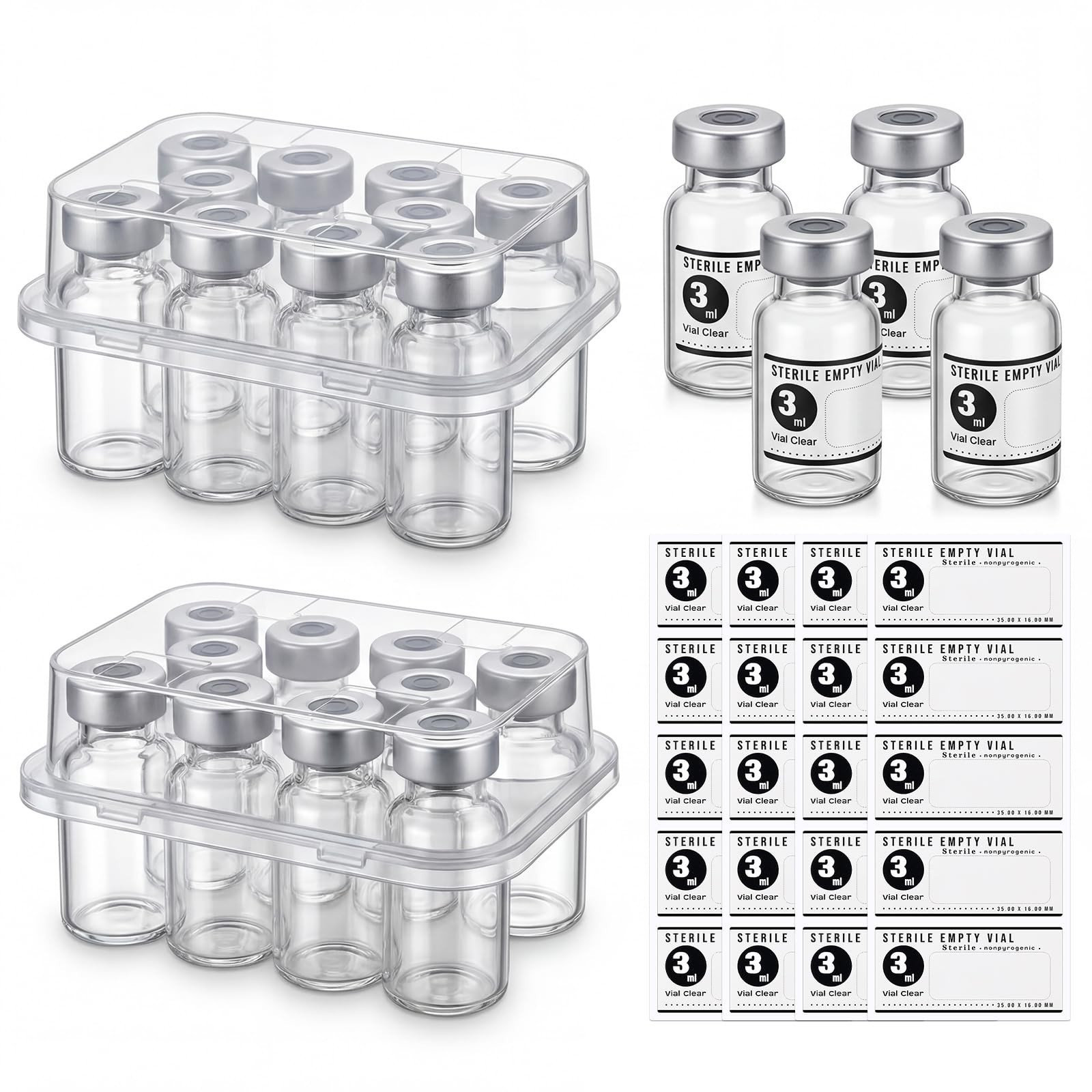 20 Pcs 3ml Sterile Empty Vials with Self-Healing Injection Port & Labels
