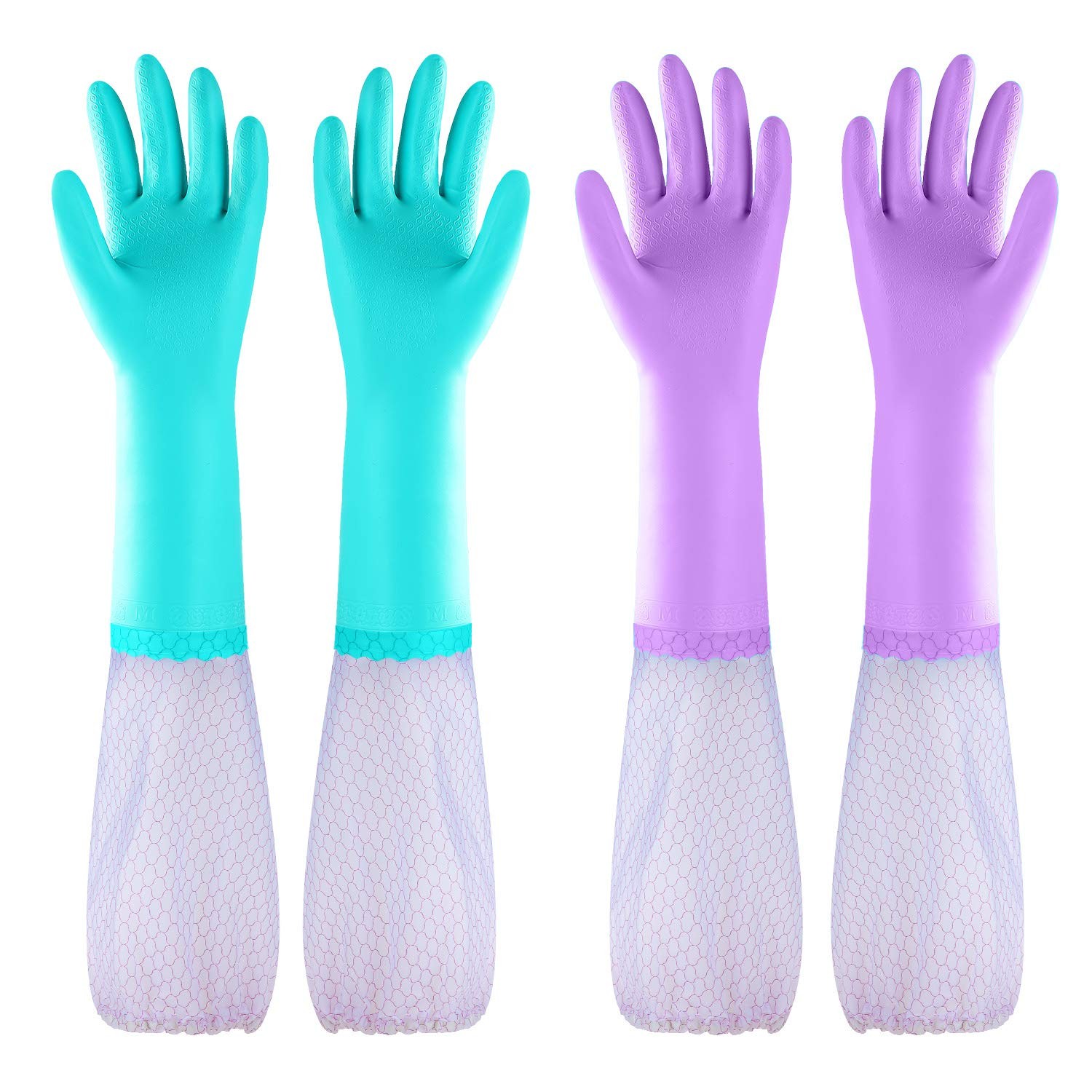 Reusable Long Sleeve Dishwashing Gloves, Latex~Free, Cotton Lining, 2 Pairs