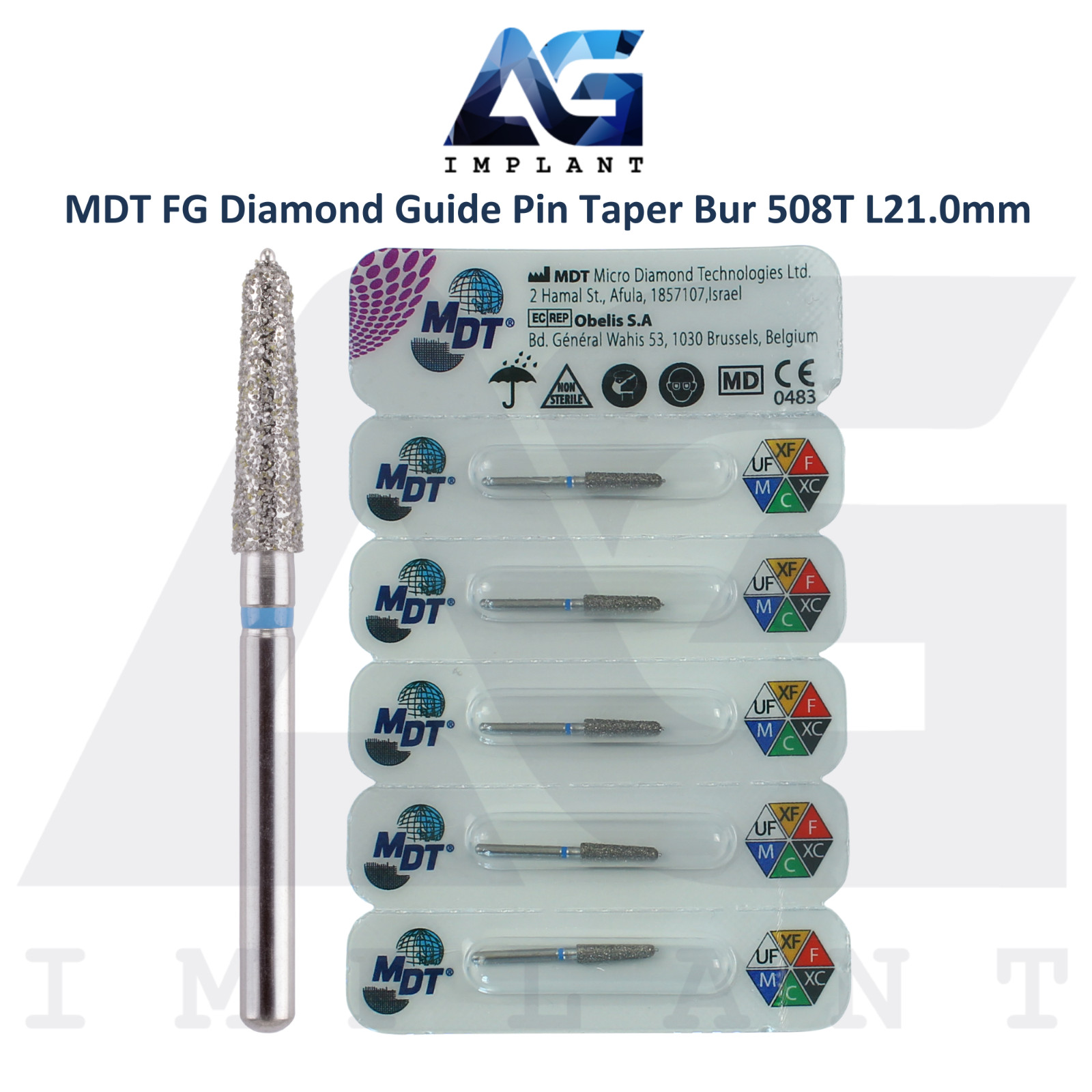 MDT Dental FG Diamond Coated Guide Pin Taper Bur 508T Margin Preparation