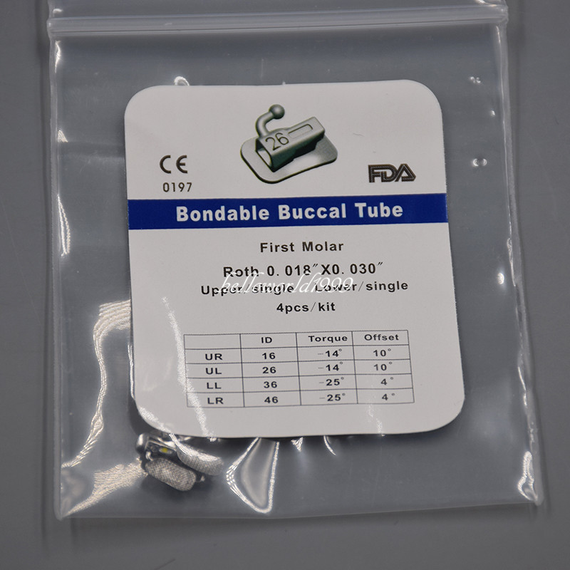 4 Pc Dental Buccal Tube Bondable Orthodontics Non-Convertible 1st Molar Roth 018