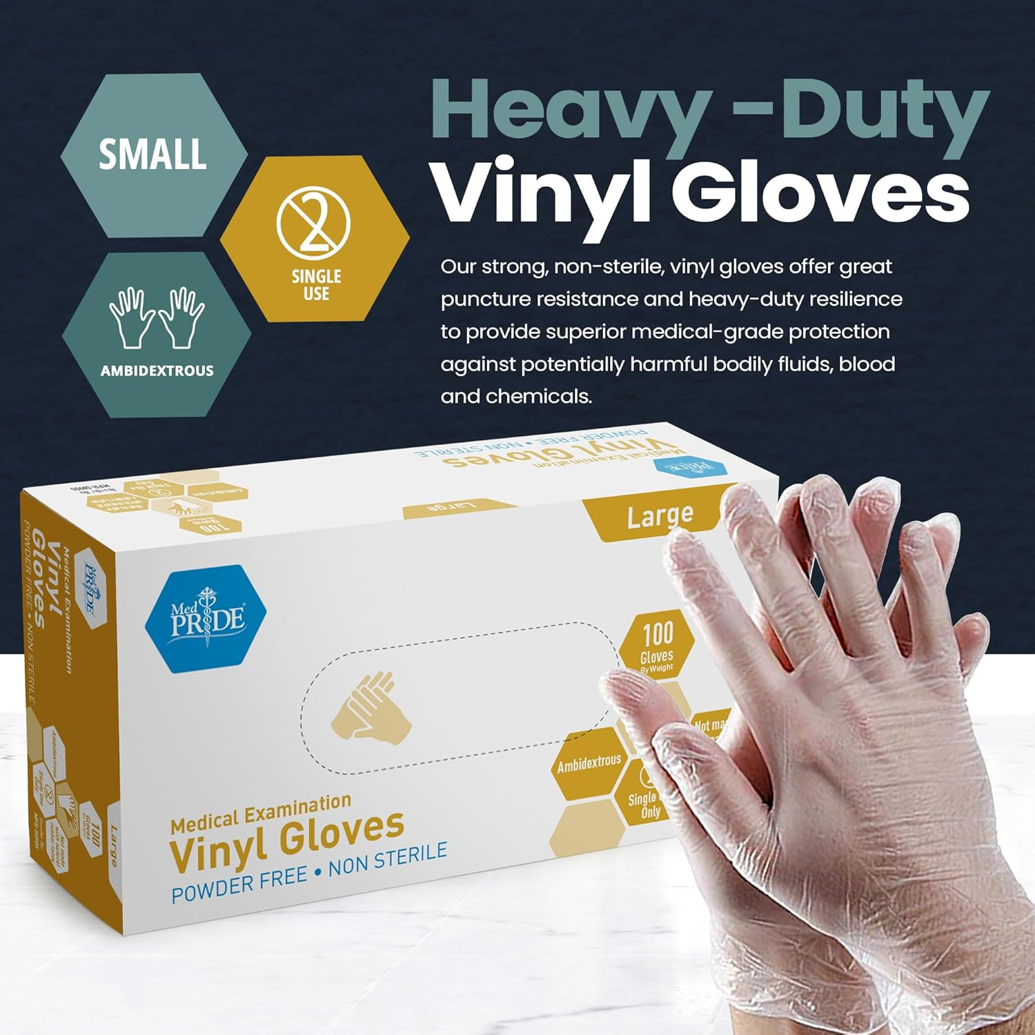 MED PRIDE Disposable Medical Grade Vinyl Exam Gloves, Latex & Powder Free, Ultra