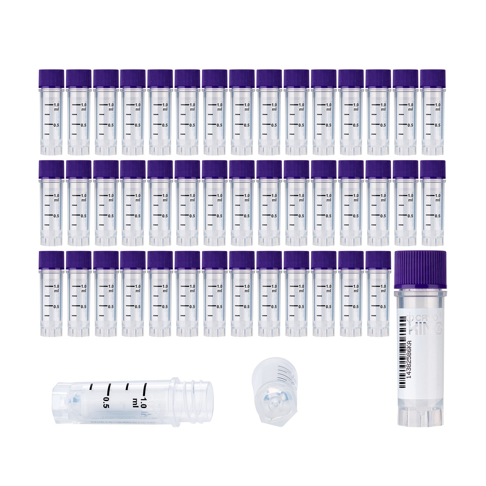 Cryogenic Vials with Side Bardcode-0.5 ml, External, 25/Bag, 500/Pk, 1000/Case