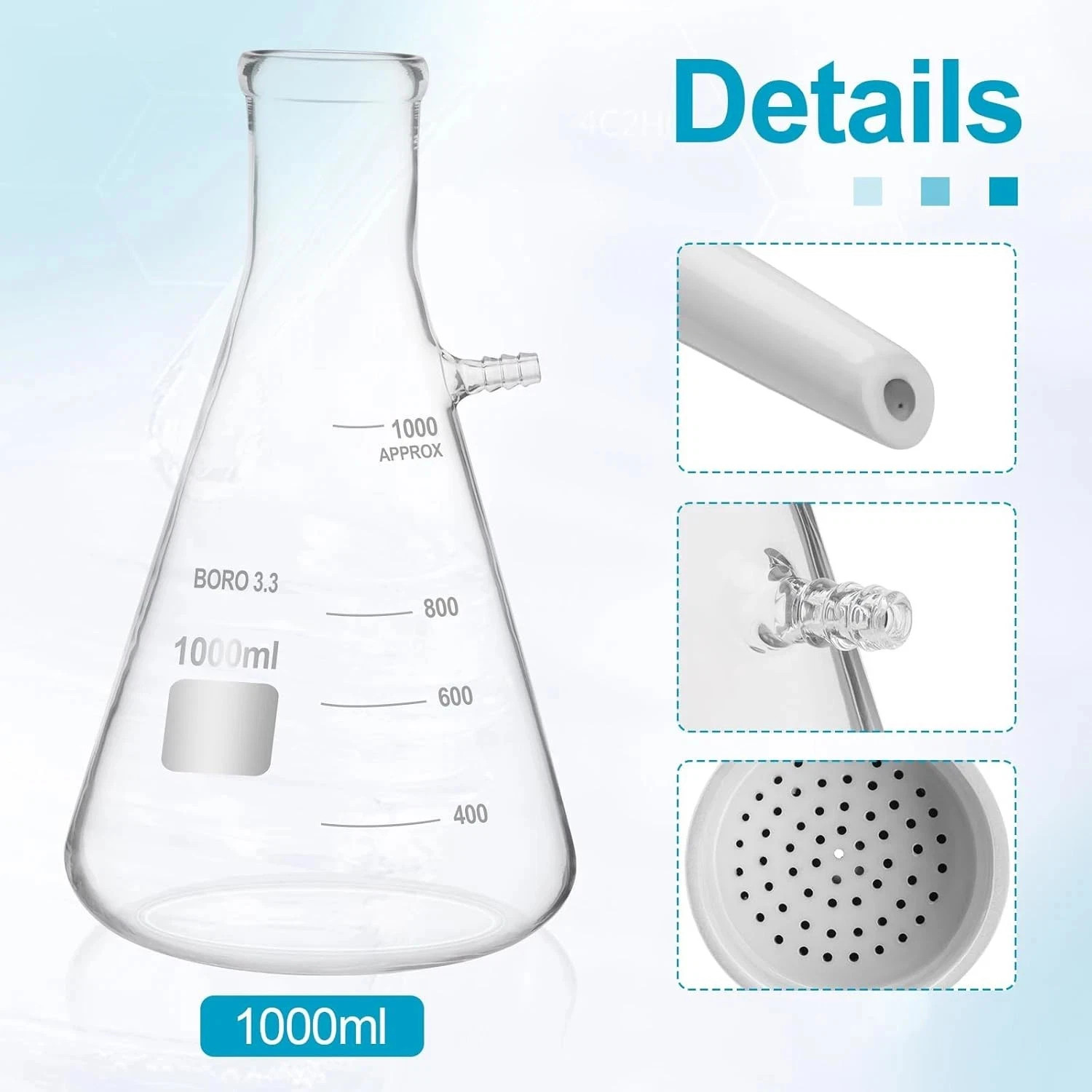 1000ML Buchner Funnel Kit Filter Flask Set, 1L Vacuum Flask 80mm Funnel, Borosil