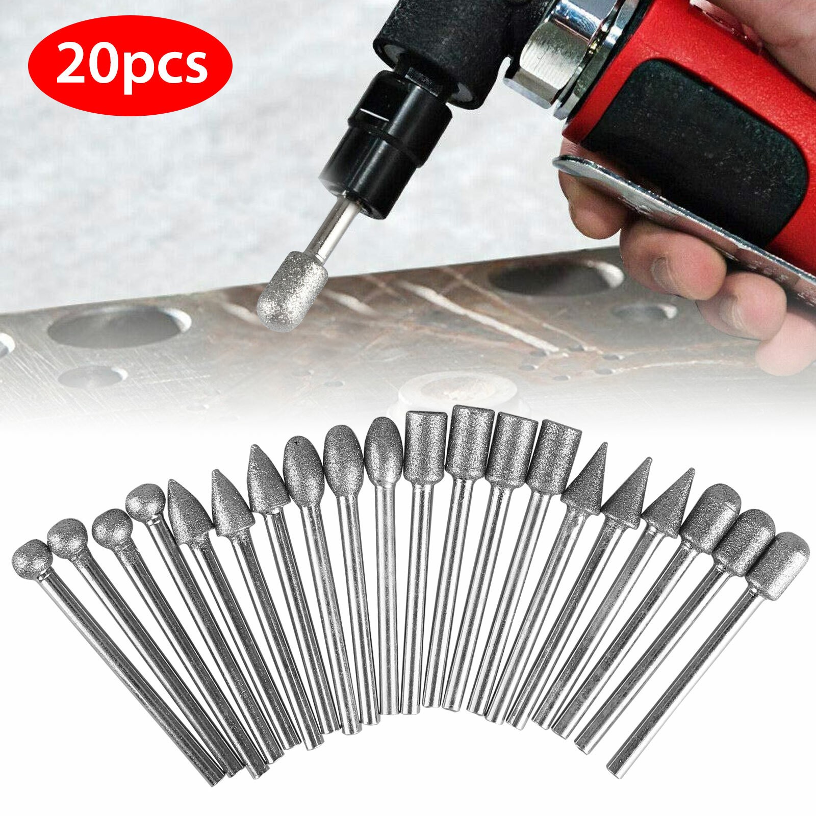20Pcs 120 Dental Grinding Grit Diamond Burr Set Drill Bits Set for Rotary Tool