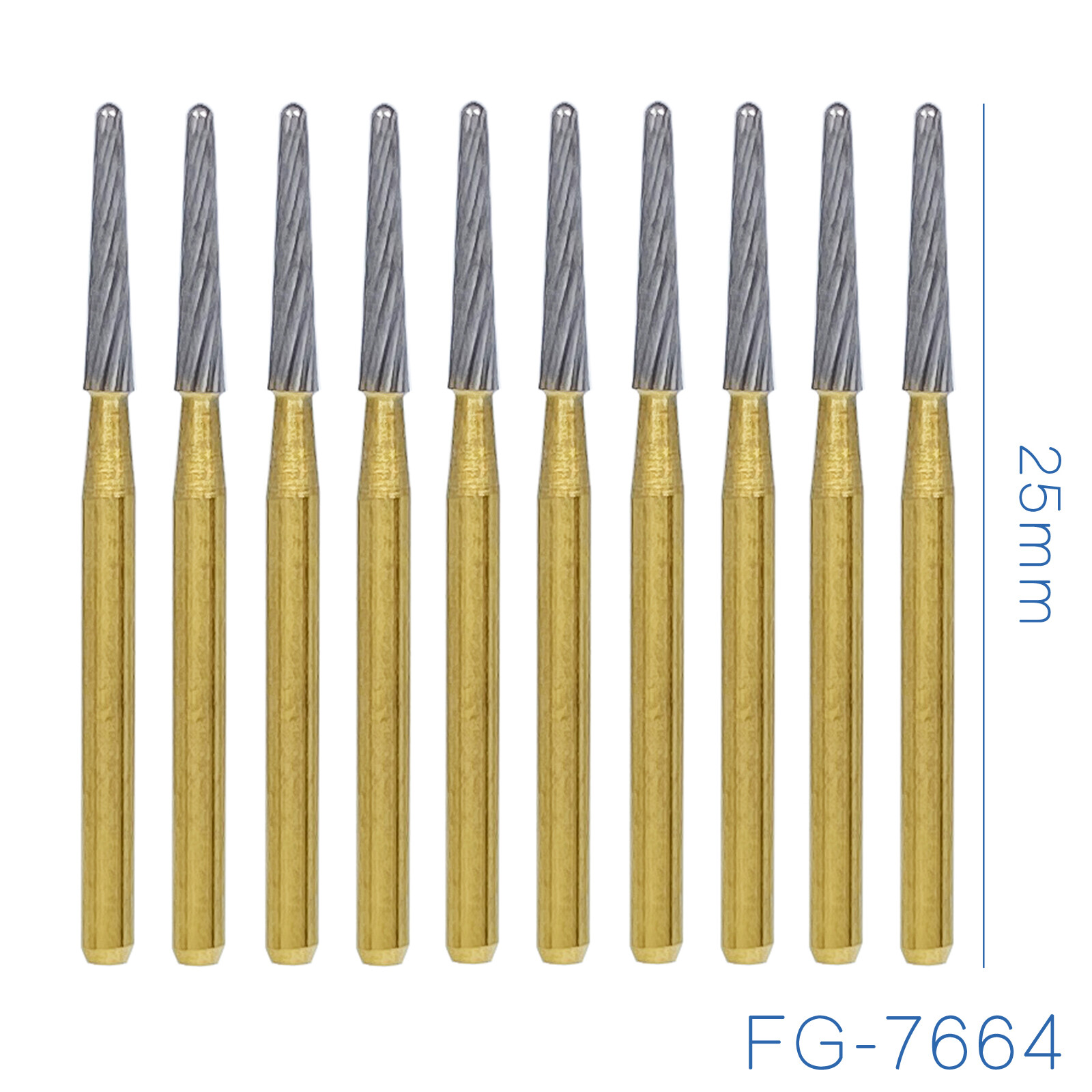 Dental Tungsten Carbide Burs Drill Trimming & Finishing Round End Taper FG 7664