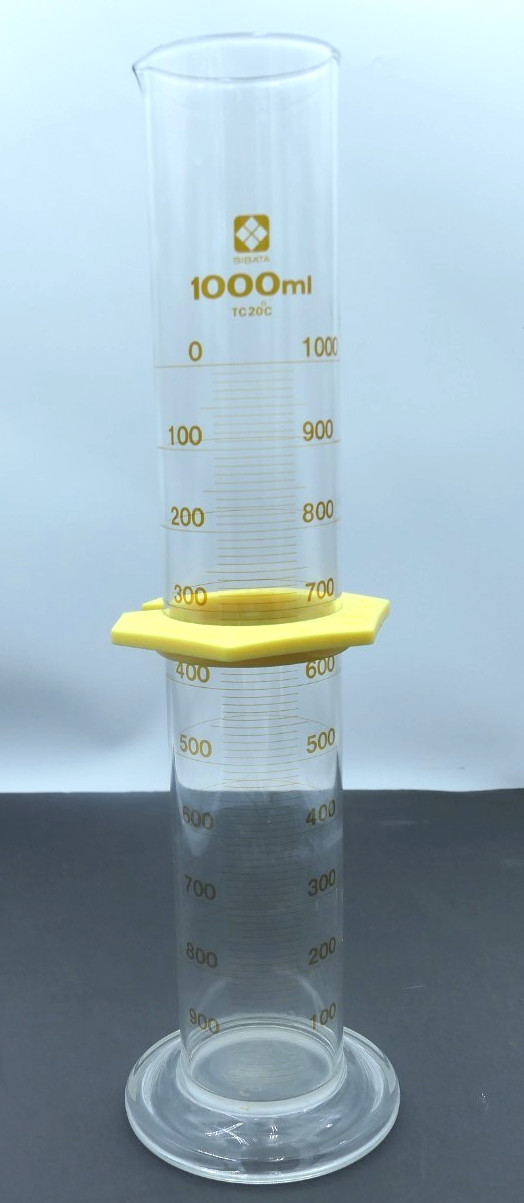 SIBATA Graduated Cylinder, 1000Ml, Glass, Clr, TC20°C WITH POLYETHYLENE BUMPER