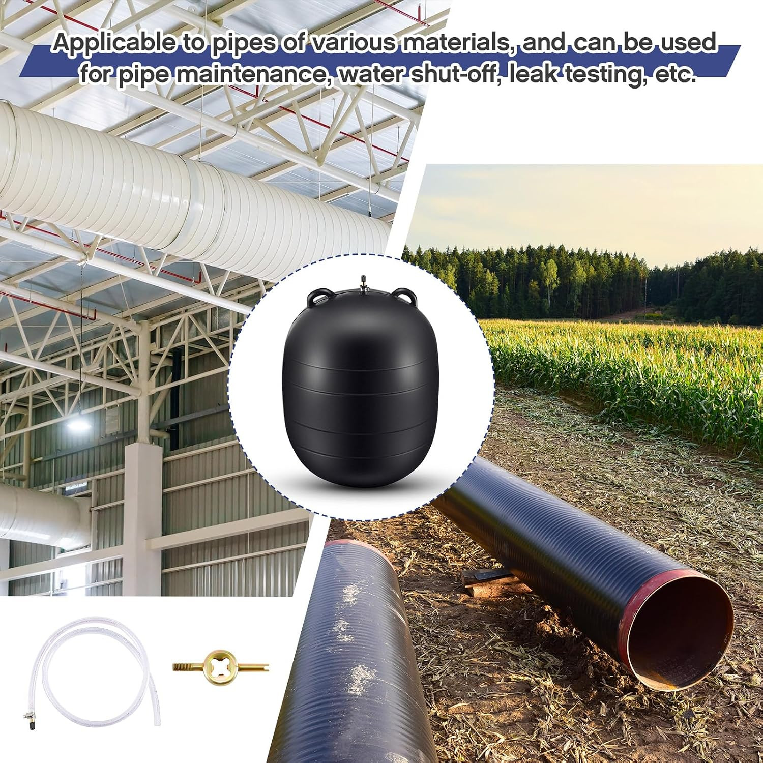 12 Inch Inflatable Pipe Plug Sewer Test Plug Rubber Plumbing Test Balloon Ball f