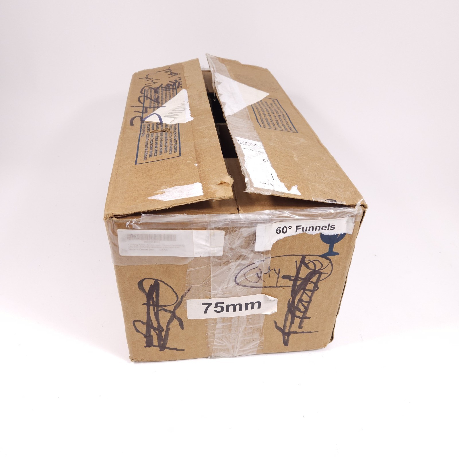 Box Of 12 Pyrex 75mm 60⁰ Short Stem Funnels
