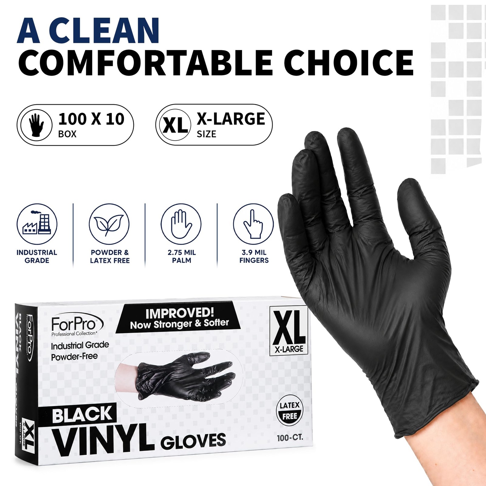 ForPro Professional Collection Disposable Vinyl X-Large (Pack of 1000), Black