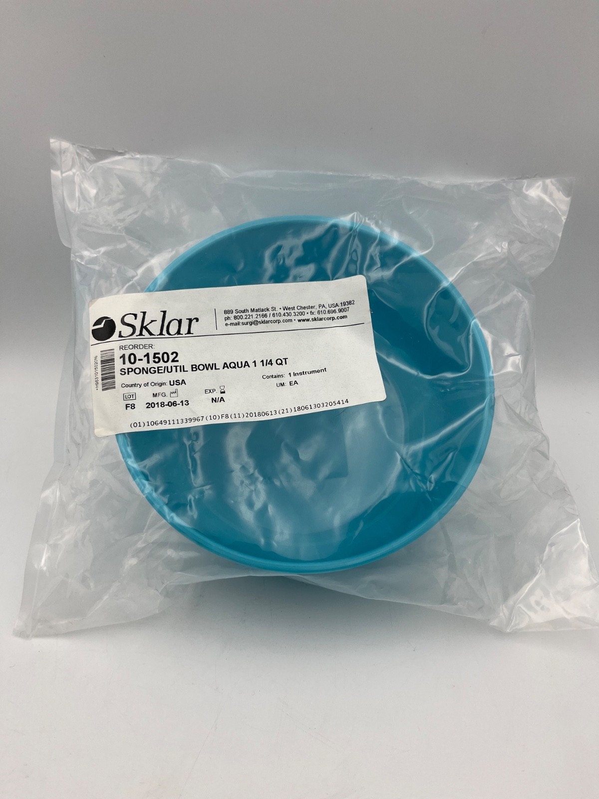 SKLAR Sponge / Utility Bowl, Aqua, 1-1/4 QT, Autoclavable – NEW Sealed 10-1502