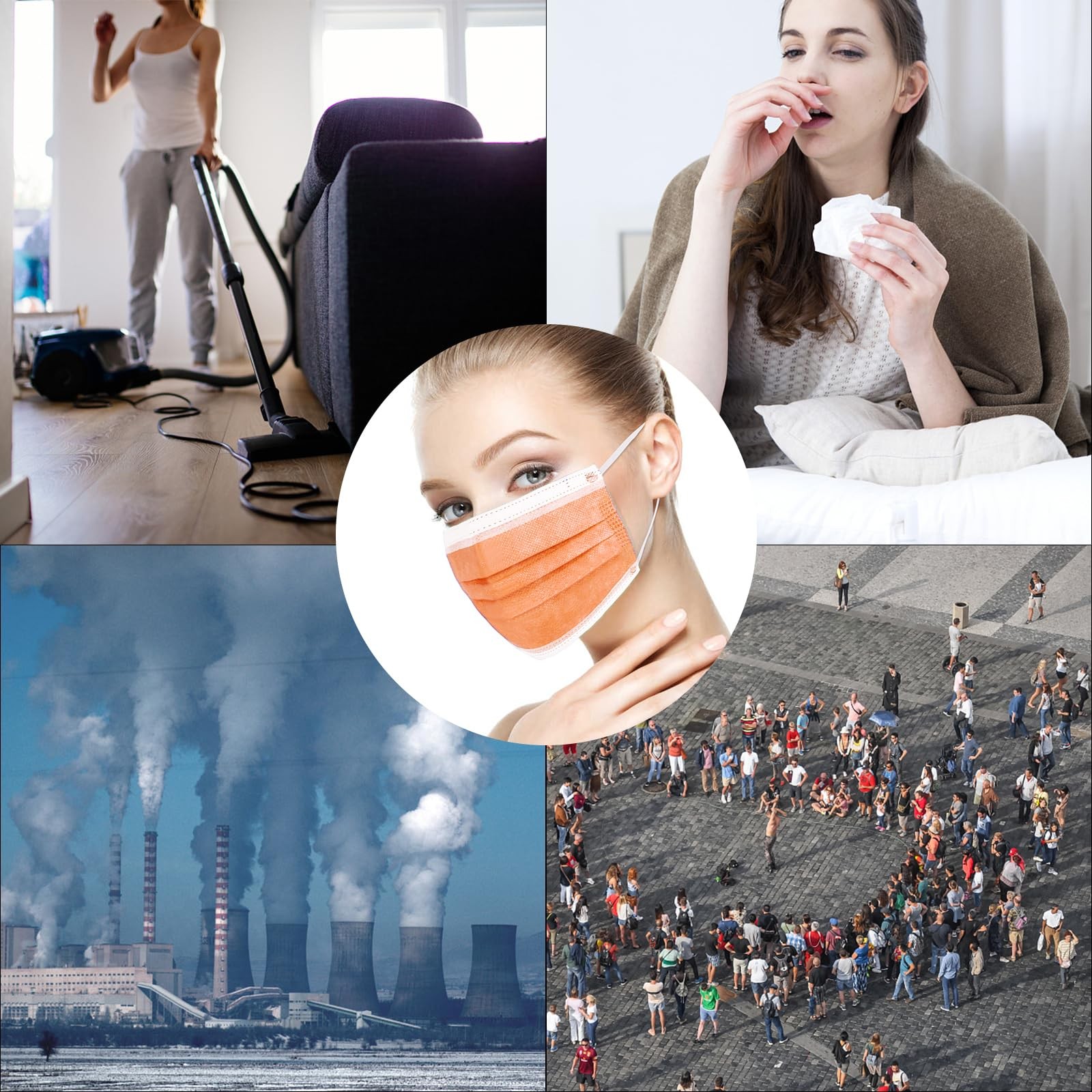 Borje Disposable Face Mask 100 Pcs Face Masks 3 Ply Protection Masks Tangerine