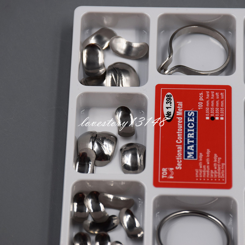 Dental Sectional Contoured Matrices Full Matrix Kit 100Pcs 35 μm Hard + 2 Rings