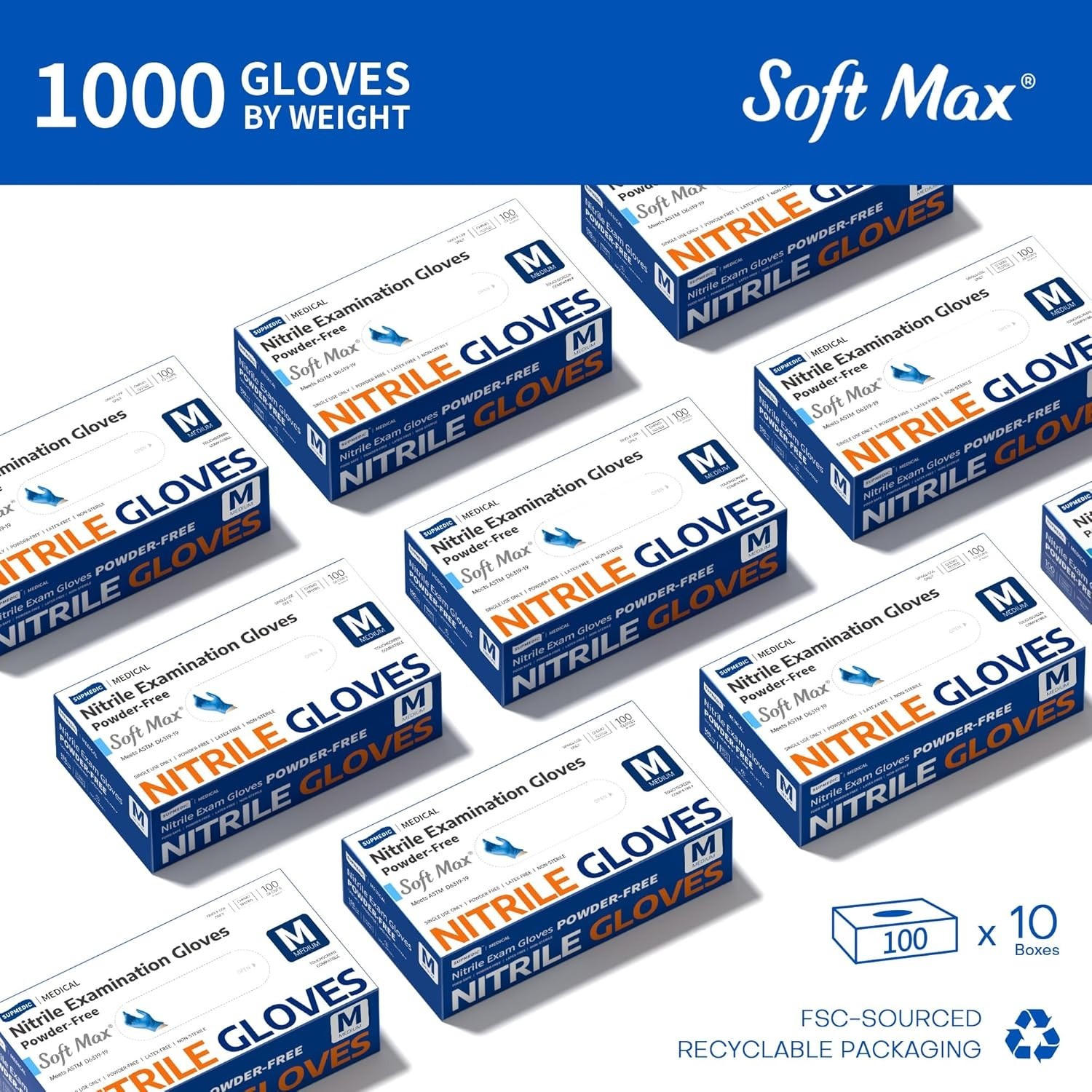 Soft Max Nitrile Gloves, 1000 Pcs – Disposable, Waterproof, Ambidextrous Fit