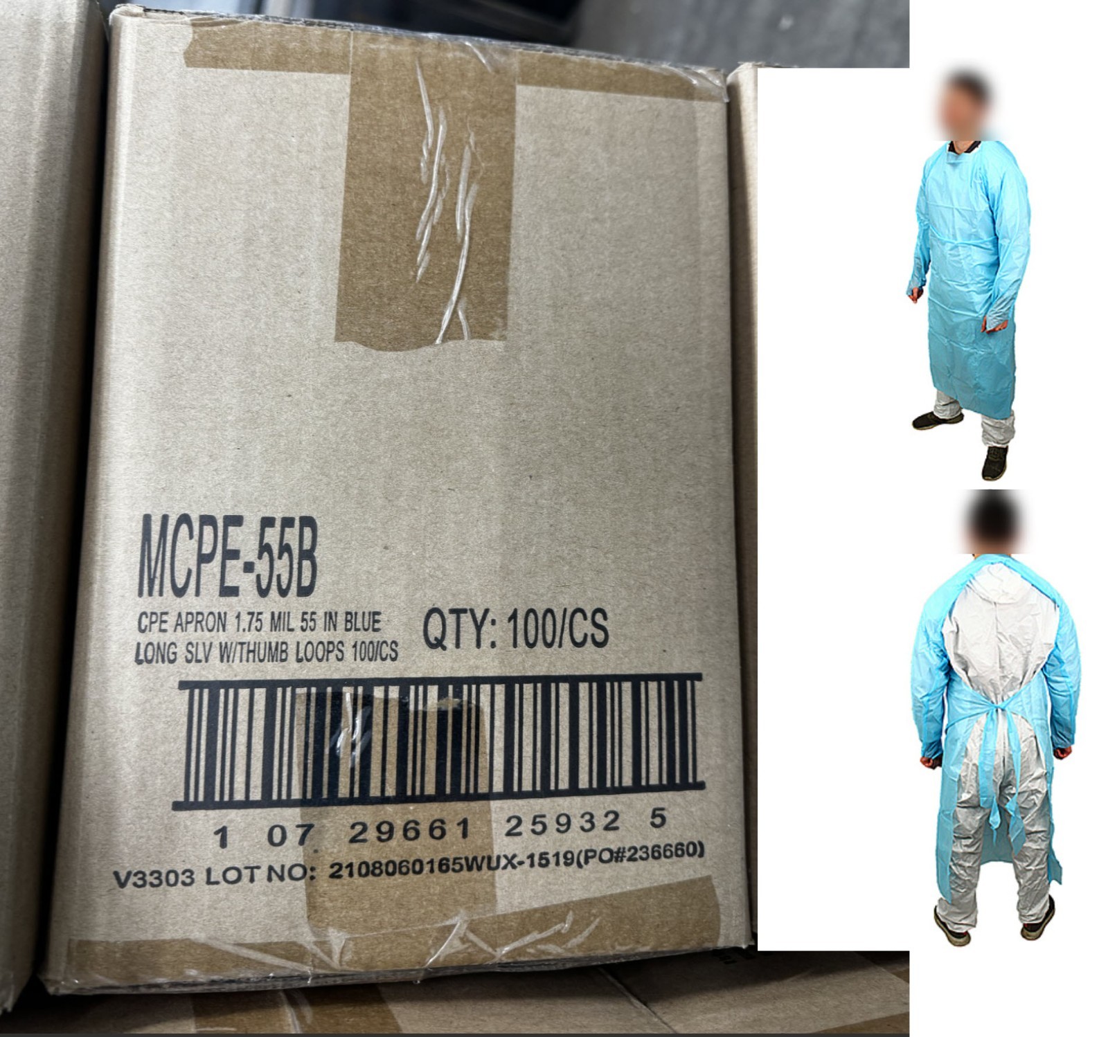 Impact 55″ Isolation Gown / APRON CPE Long Sleeve {Case of 100} MCPE55b