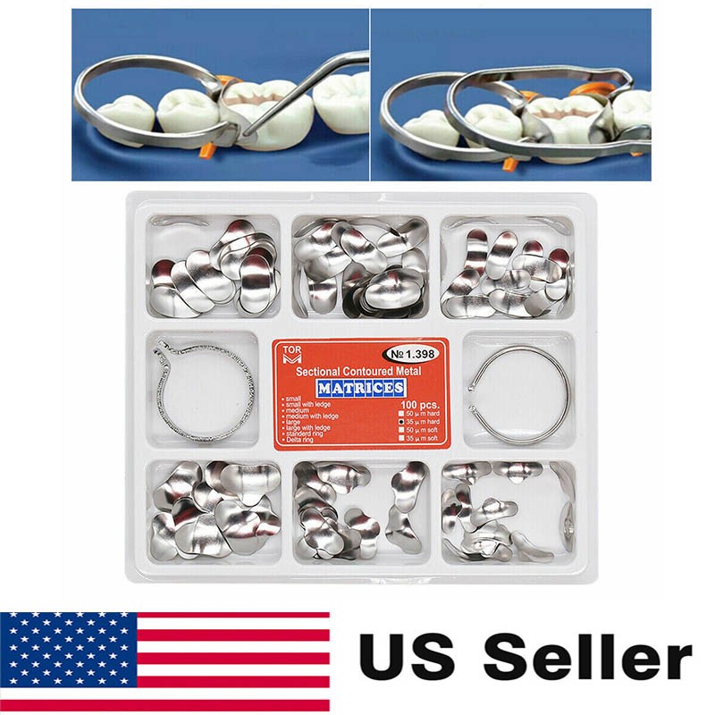 100pcs TOR VM Dental Matrix Bands Sectional Contoured Matrices Wedges No1.398