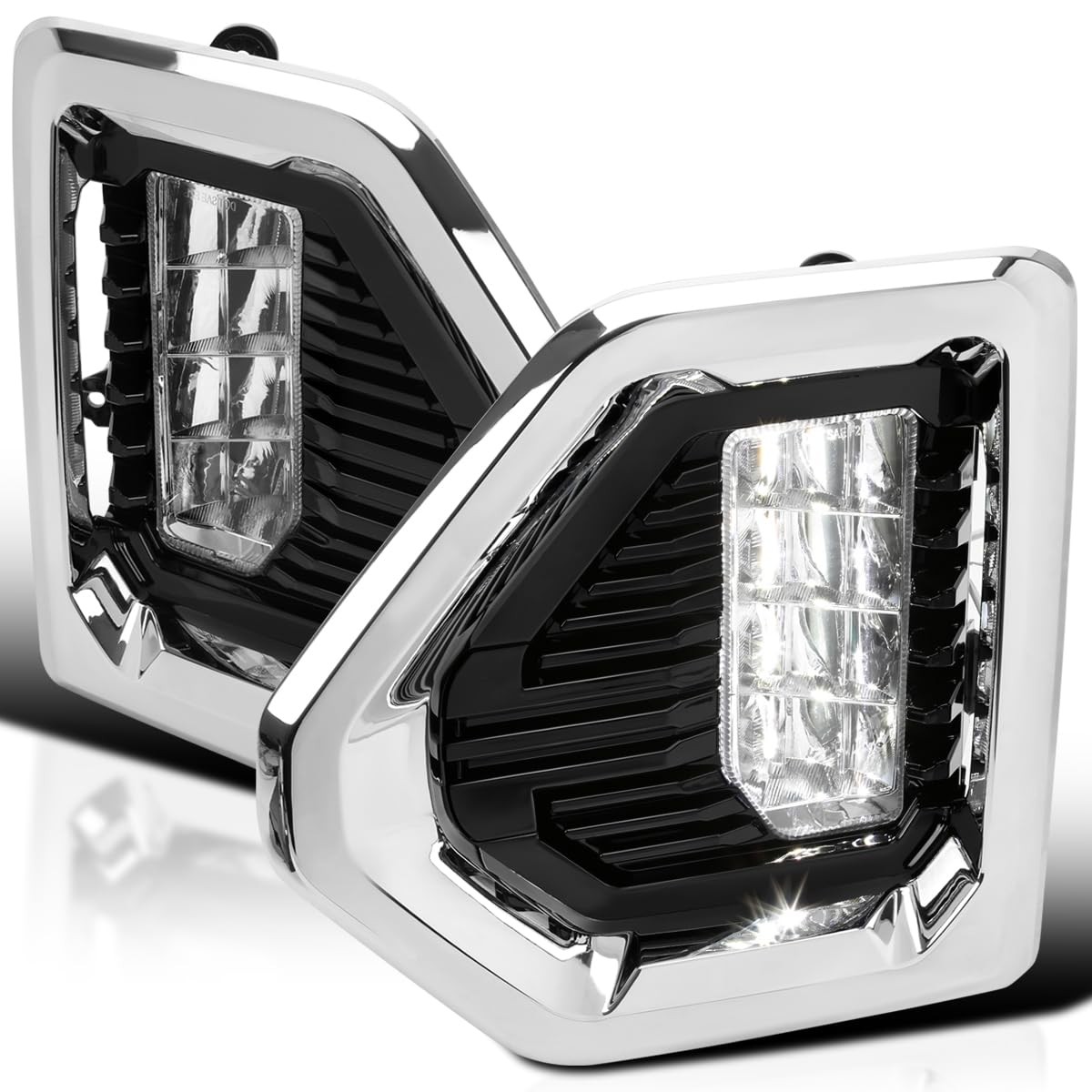 Chrome LED Fog Lights with Switch Bezel for 2019-2021 GMC Sierra Left Right Pair