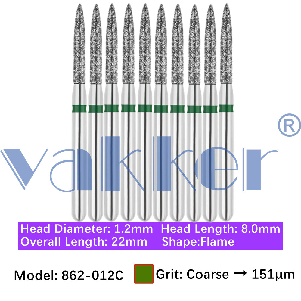 Vakker 10pc/pk Dental Diamond Burs Flame Shape Diamond Bur