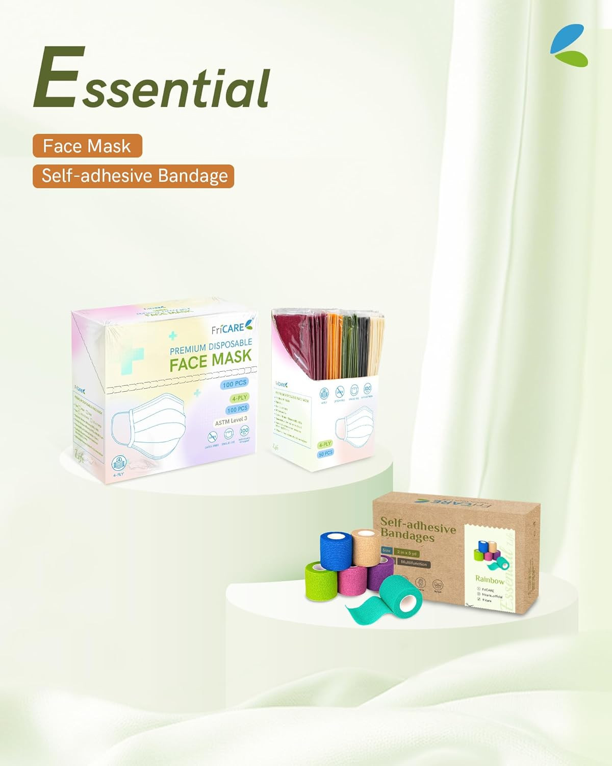 Fricare Face Masks Disposable for Adults, 4 Ply ASTM Level 3, Individually Wrapp