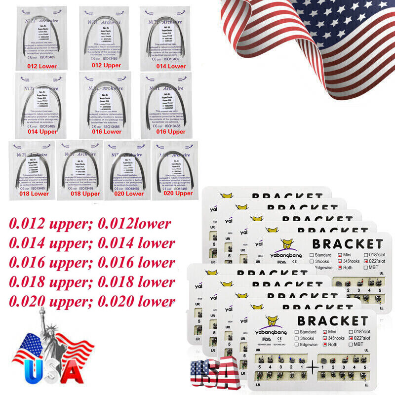 1/10packs Dental Orthodontic Brackets Braces /Supper Elastic Niti Arch Wires USA