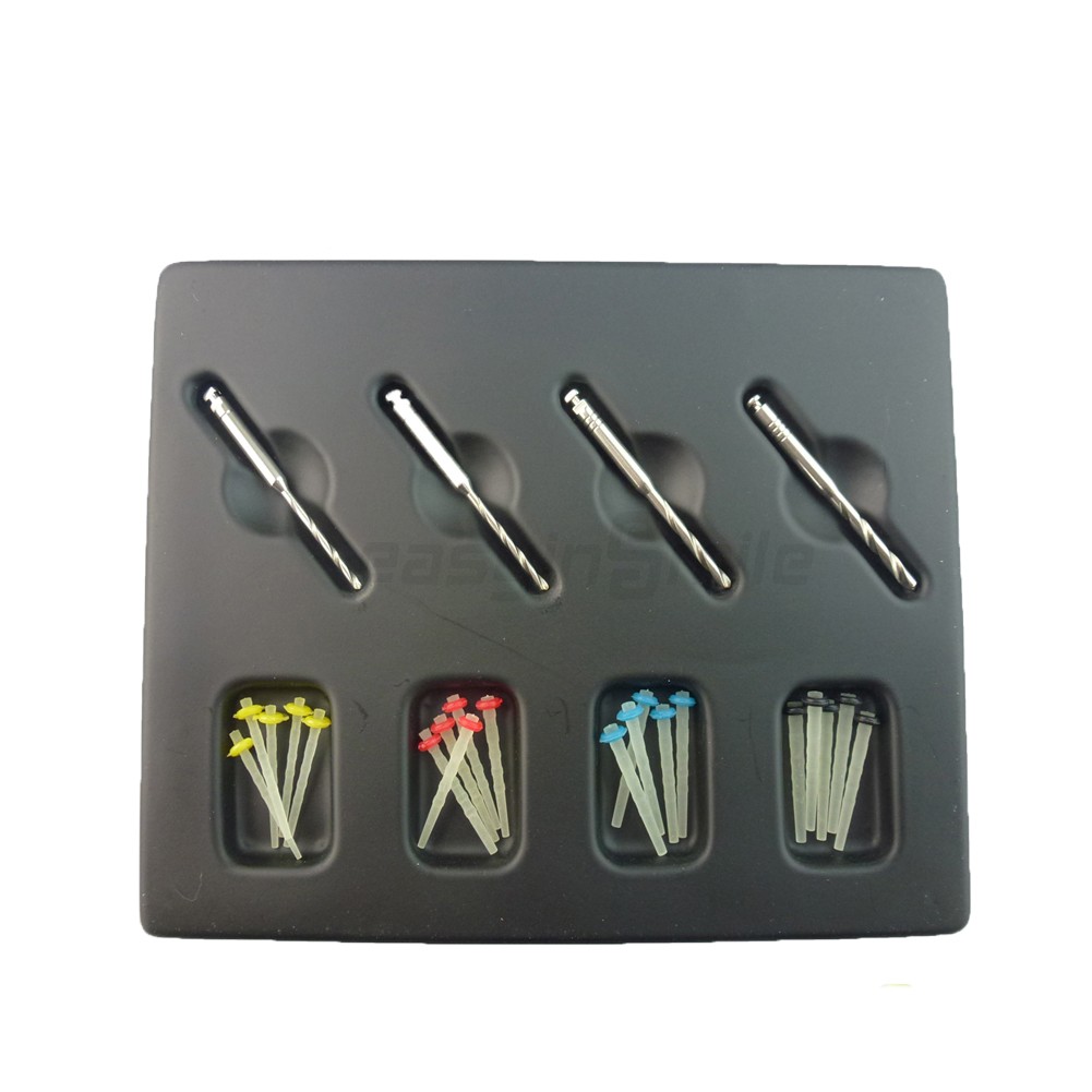 20Pc Dental Endo Quartz Fiber Post Four-color Mix With 4 Drills Screw Thread USA