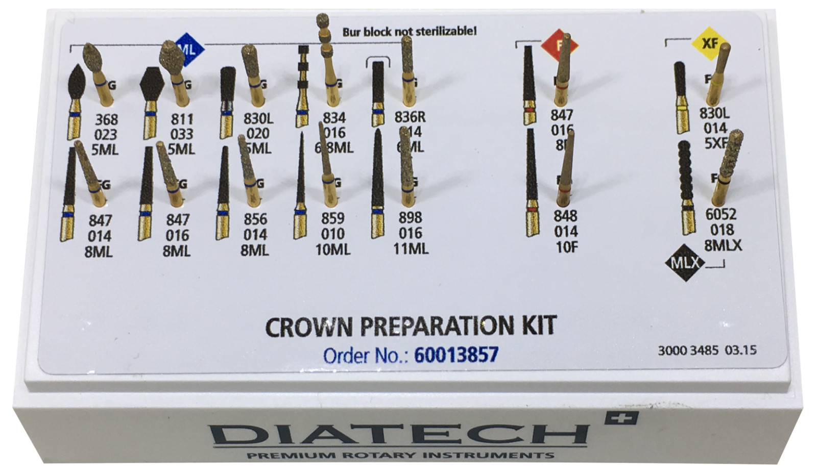 Coltene Diatech Crown & Bridge Preparation Kit of 14 Multilayered Gold Plated